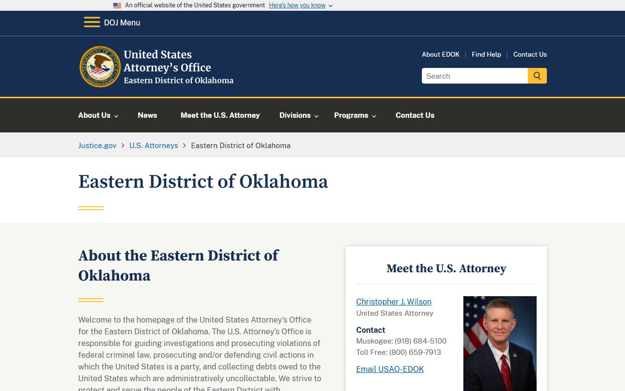 Pontotoc County arrest records and federal charge context, U.S. Attorney Eastern District of Oklahoma