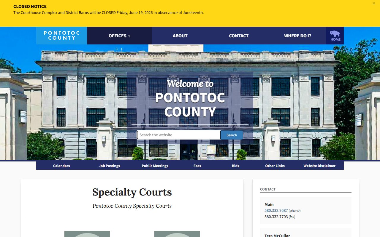 Pontotoc County District Court Specialty Courts office page