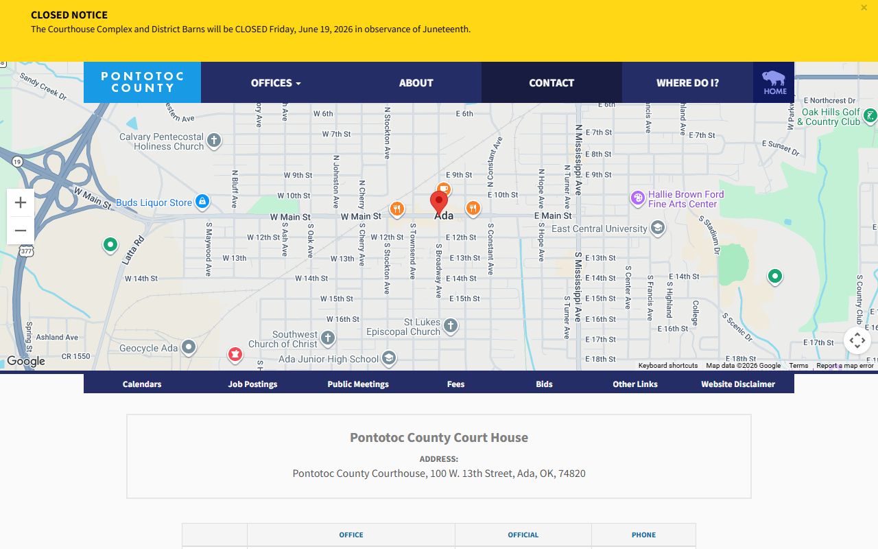 Pontotoc County contact directory for court records offices