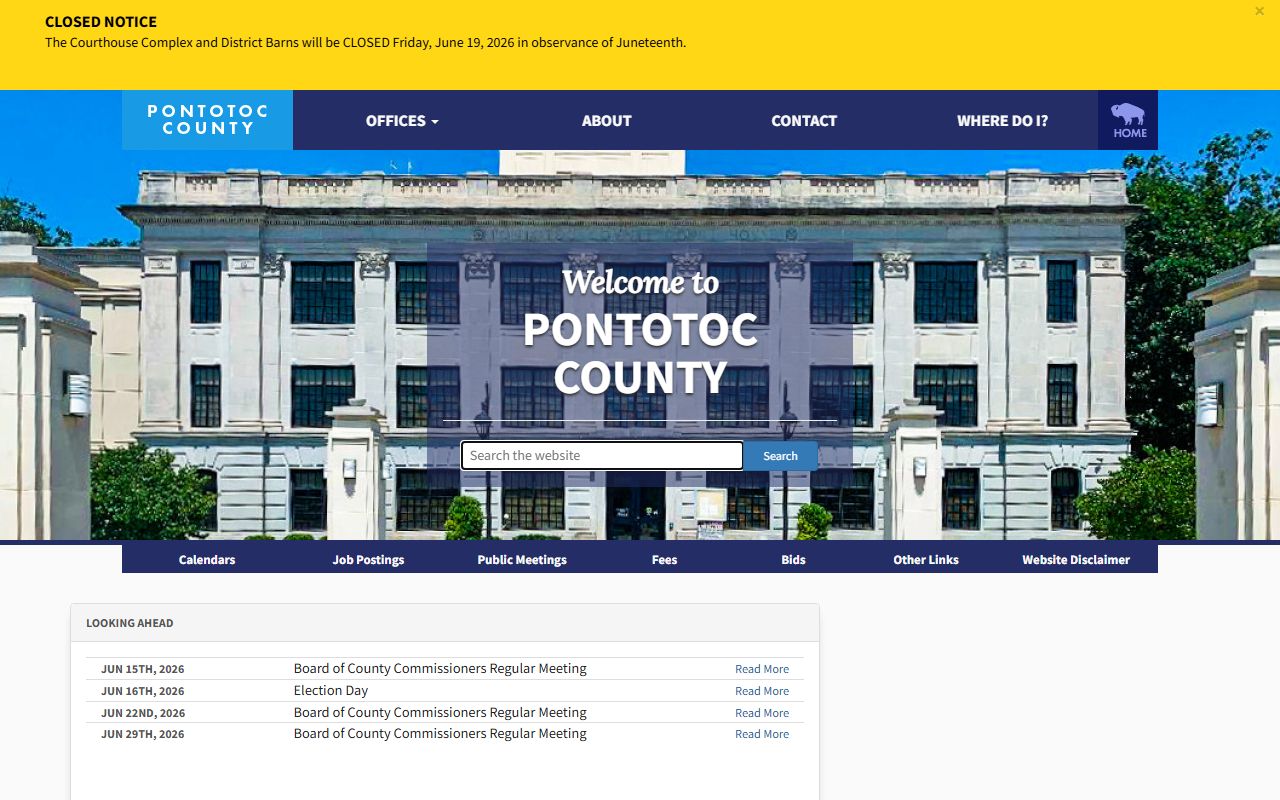 Pontotoc County home page and courthouse for court records