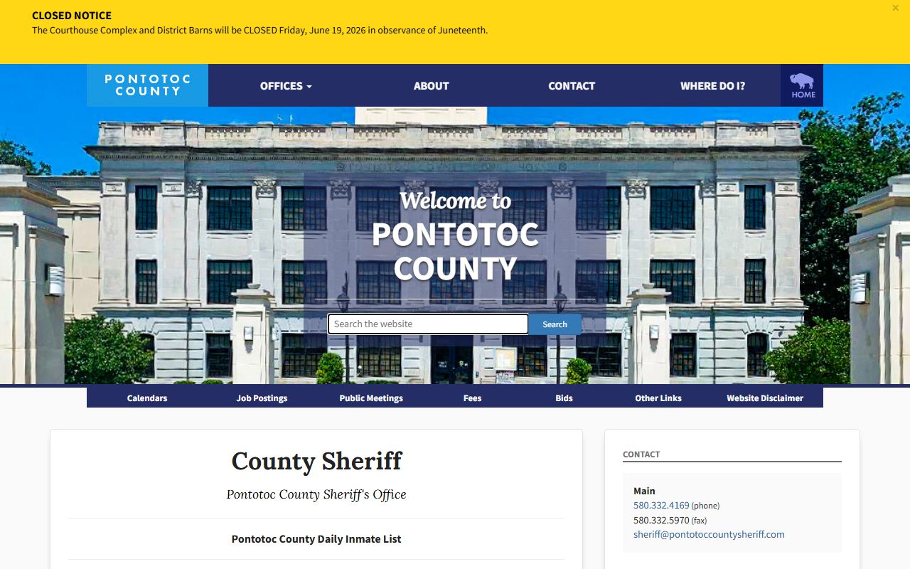 Pontotoc County daily inmate list jail roster page