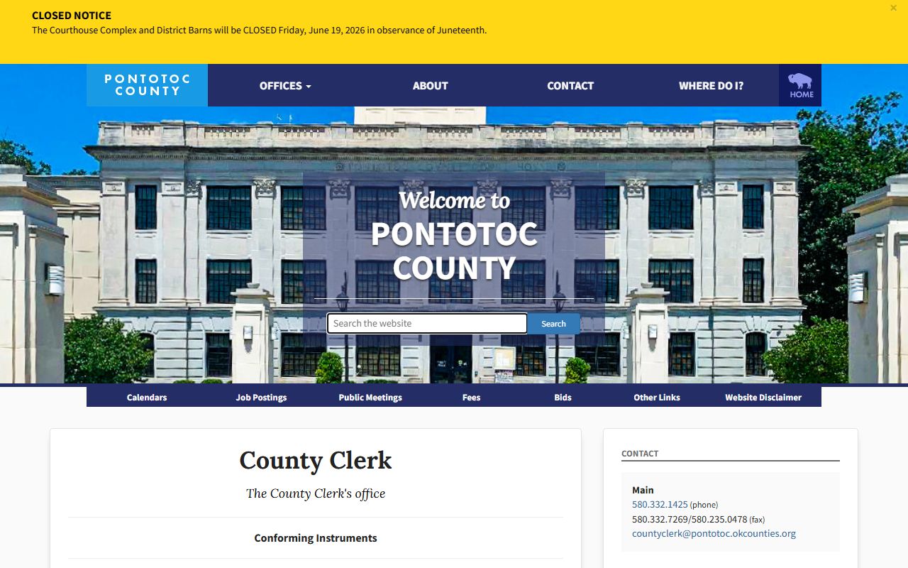 County Clerk recording rules that are separate from Pontotoc County divorce records