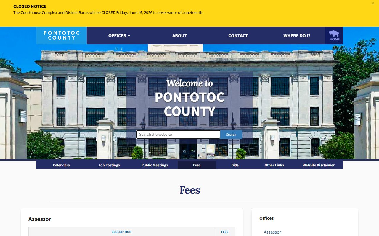 Pontotoc County fee schedule that lists copy fees near marriage and divorce records