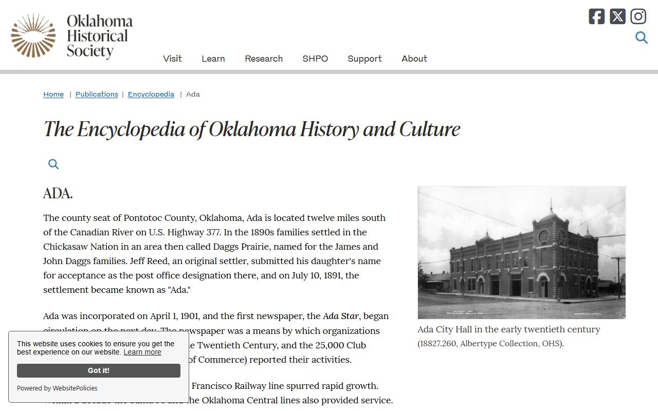 Ada and Pontotoc County probate records courthouse history context